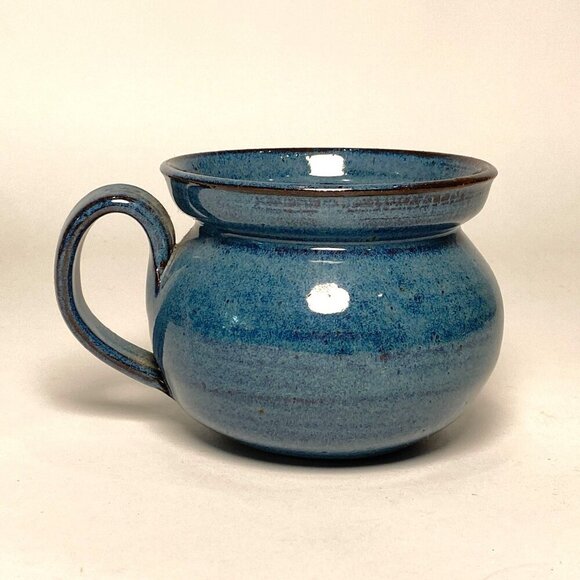 Vintage Handcrafted Pottery Mug Round Blue Glossy Artist Signed Dated 1994 - Picture 1 of 9
